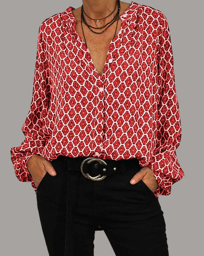 ELVIRA™ - Geometrisk V-ringad blus