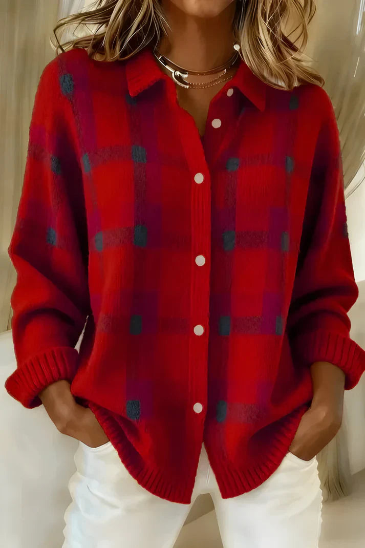Asteron™ – Soft Plaid Button Knit Shirt