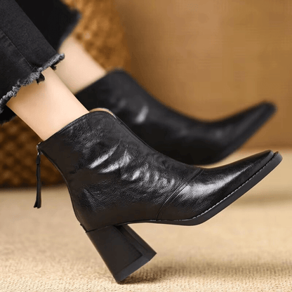 Cavelle™ – Leather Block Heel Ankle Boots