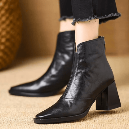 Cavelle™ – Leather Block Heel Ankle Boots