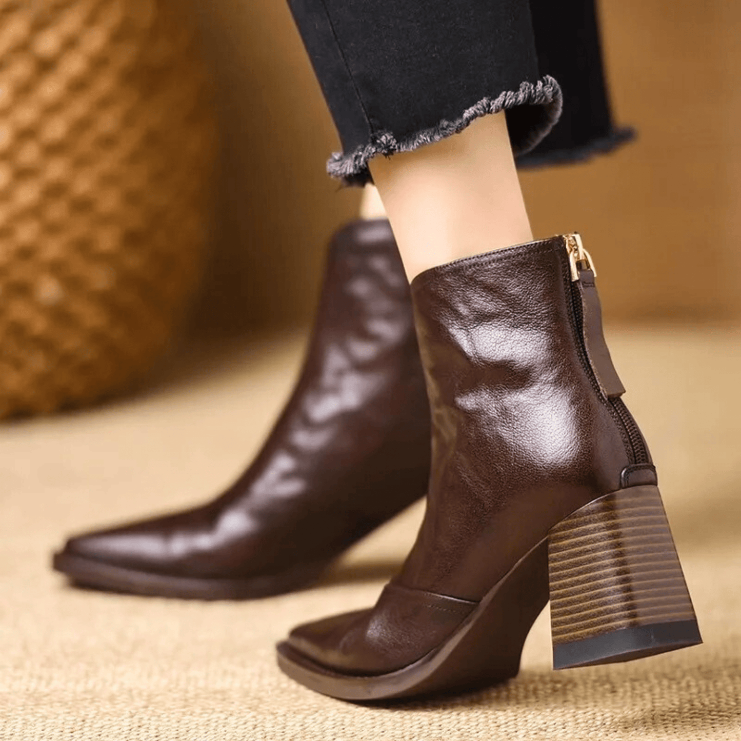UrbanStride™ – Block Heel Leather Ankle Boots