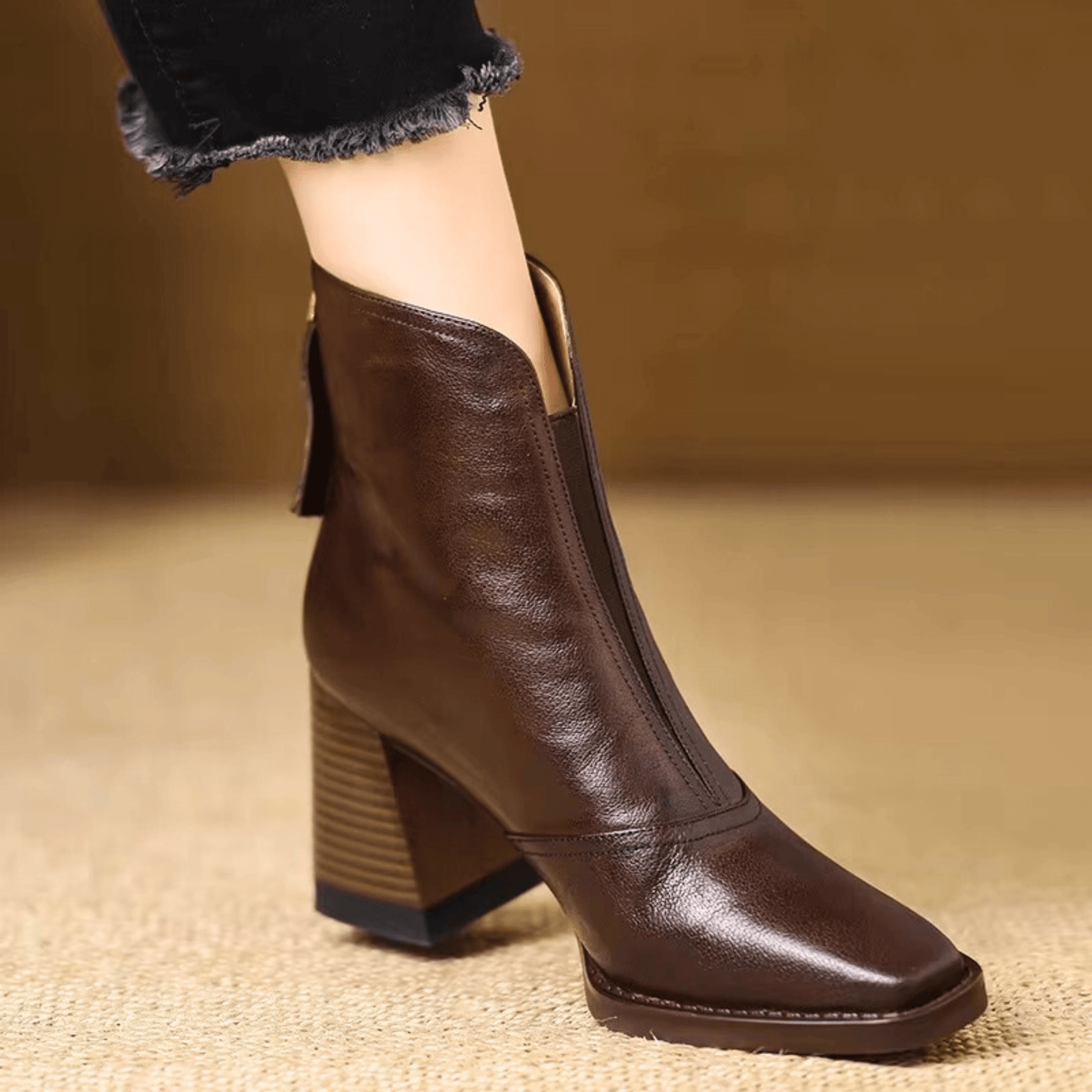 Cavelle™ – Leather Block Heel Ankle Boots