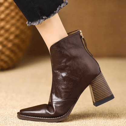 Cavelle™ – Leather Block Heel Ankle Boots